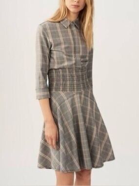 Maje Resha Woven Plaid Shirt Dress Size Small